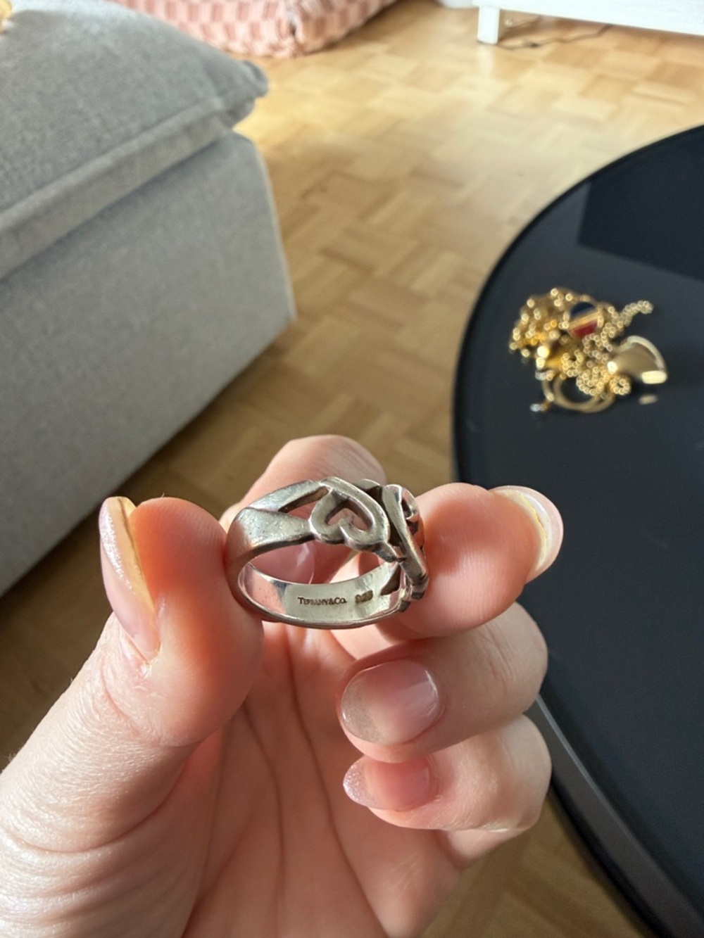 Tiffany & Co. Silver Linked Heart Ring - Picture 3 of 3